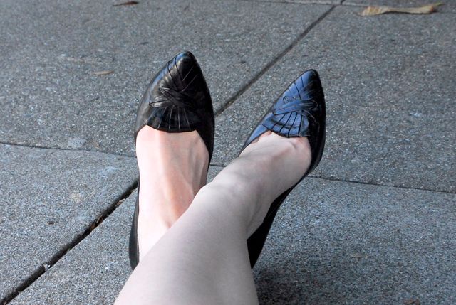 black leather 80s pumps by proxy