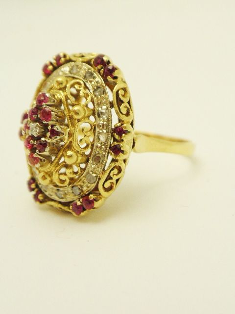 Antique Ruby & Diamond Faberge Copy 18K Ring Italy Toliro - $1,850.00 ...