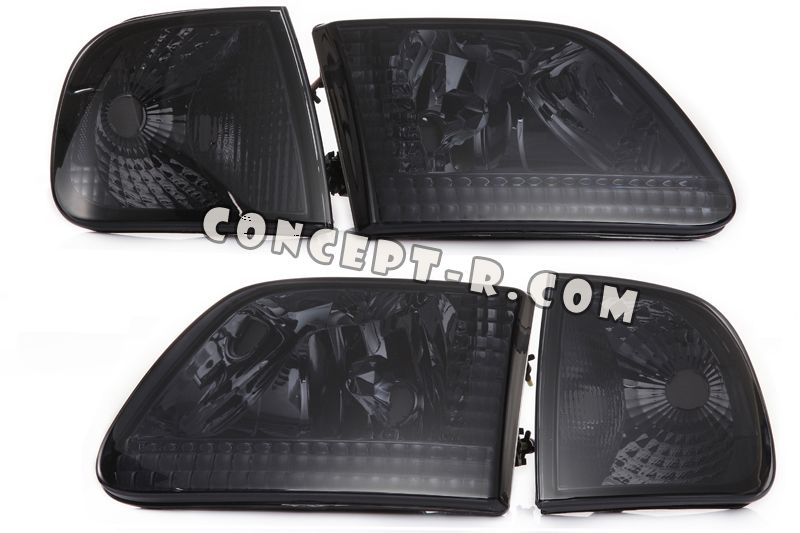 97 02 Ford Expedition F 150 Smoked Headlights Corner Signal Lamps Crystal Lens