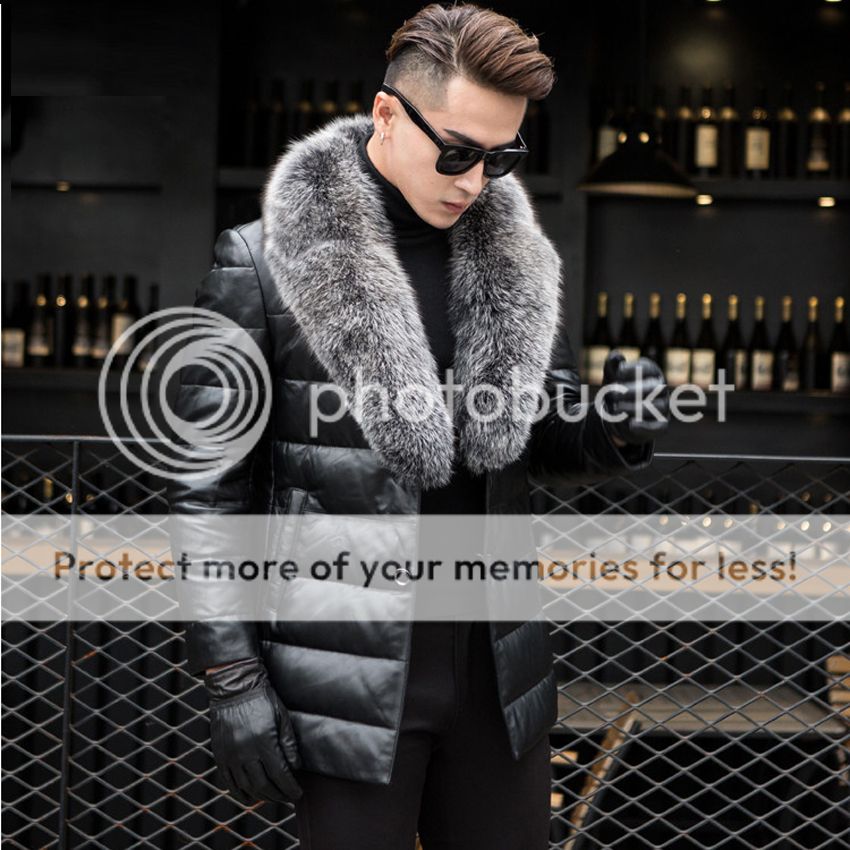 mens winter parka real leather big fur collar Jacket coat warm outwear slim new